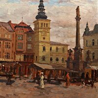 Stanislav Feikl (1883–1933) - Masarykovo náměstí v Ostravě, olej na desce